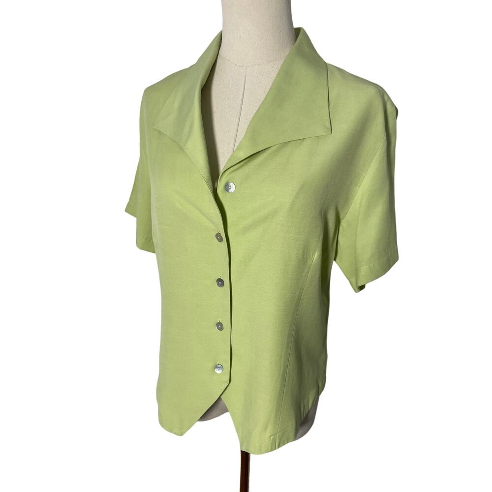 Vintage Top Neon lime Green vintage button down top MEDIUM LARGE
